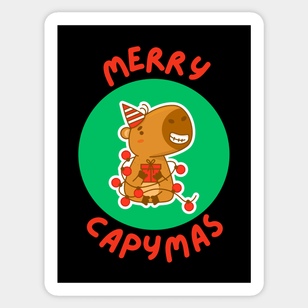 Merry Capymas | Capybara Pun Sticker by Allthingspunny